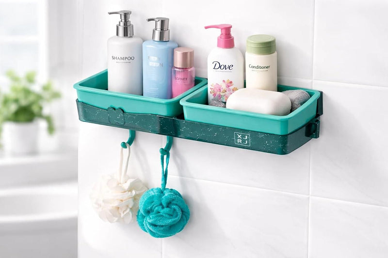 No-Drill Wall Mounted Bathroom Shelf (Dual Compartment) - Strong Adhesive
