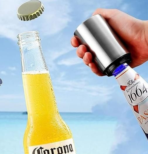 Automatic Pop-Top Bottle Opener (Magnetic Cap Catcher) - Stainless Steel