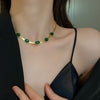 Emerald Green Crystal Pendant Necklace & Bracelet Set (Gold Plated Stainless Steel)