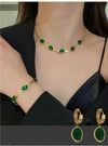 Emerald Green Crystal Pendant Necklace & Bracelet Set (Gold Plated Stainless Steel)