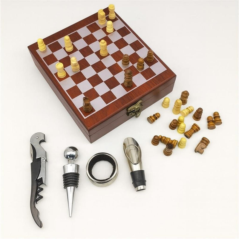 Premium Wooden Wine Accessories Gift Box & Chess Set