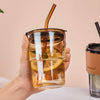 Aesthetic Glass Tumbler with Leather Sleeve & Straw (Spill-Proof)