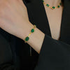 Emerald Green Crystal Pendant Necklace & Bracelet Set (Gold Plated Stainless Steel)