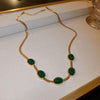 Emerald Green Crystal Pendant Necklace & Bracelet Set (Gold Plated Stainless Steel)